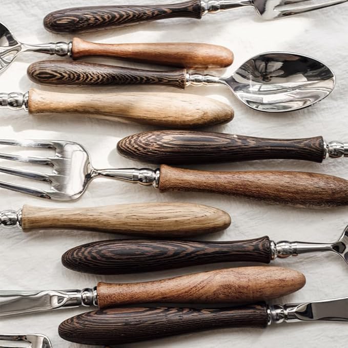 20 Piece Silverware Set Service for 4,Premium Wooden Handle Stainless Steel Flatware Set Home Include Fork Knife Spoon Set Gift Package for Christmas and Thanksgiving（Dark Brown）
