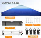 EAGLE PEAK Pop Up Canopy Tent with Wheeled Carry Bag, 8 Stakes, 4 Ropes, 4 Weight Bags, Easy Set Up Tent Canopy, 10x10 ft, 100sqft of Shade, Blue Fade Stripe
