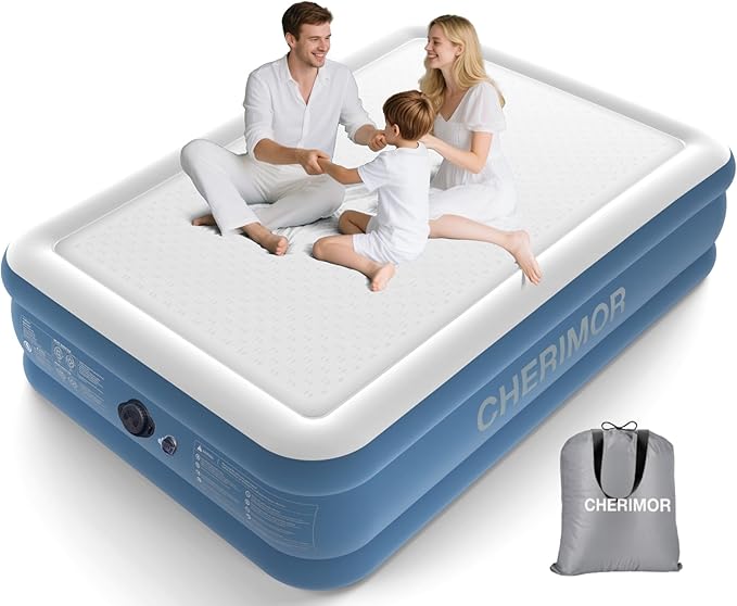 Queen Air Mattress with Built-in Rechargeable Pump, 1500 lbs Heavy-Duty Support, 16" Raised Upgraded Firmness Blow Up Mattress, Fast 3-Min Inflation, Inflatable Bed for Home, Guests & Camping