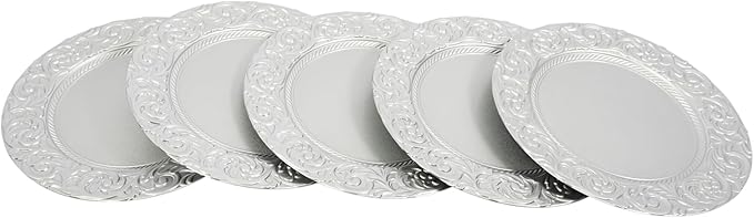 150 Pcs Silver Charger Plates Bulk, 13" Round Dinner Charger Plates, Decorative Plastic Embossed Table Chargers for Wedding Christmas Party Baby Shower Event Decoration (Silver)