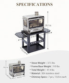 TOMOUNT Hot Tent Stove,Wood Stove with Frame Base,with 7 Chimney Pipes,304 Stainless Steel with heat-resistant Glass Window
