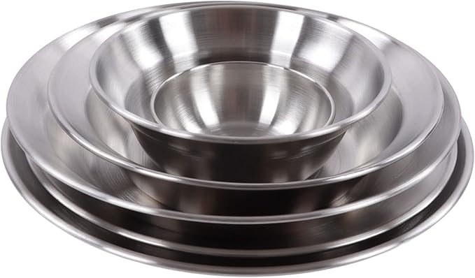 Stainless Steel Camping Plates and Bowls Set, 12PCS Portable Tableware Cookware with Storage Bag, 3.5inch to 9.1 inch, Camping Dish Set for Backpacking, Camping, Hiking, Beach,Outdoor