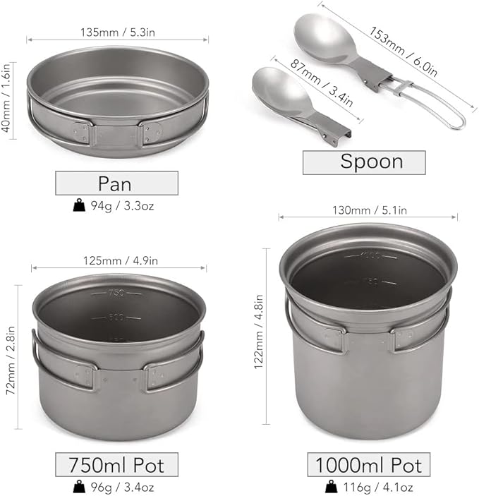 Camping Cookware Set 1000ml Pot Pan Spoon Set for Outdoor Hiking Backpacking Picnic Cooking Equipment Tableware