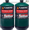 FlameProOutdoors™ 2 Pack 16 oz Propane Fuel Tanks, Green, Metal, Lightweight, Compact, Universal Fit for Portable Grills, Torches, Camping Stoves