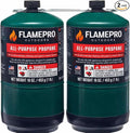 FlameProOutdoors™ 2 Pack 16 oz Propane Fuel Tanks, Green, Metal, Lightweight, Compact, Universal Fit for Portable Grills, Torches, Camping Stoves