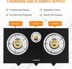 Camplux Propane Gas Stove with 21,600BTU, 3 Burners Propane Stove, Tempered Glass Camping Cooking Stove