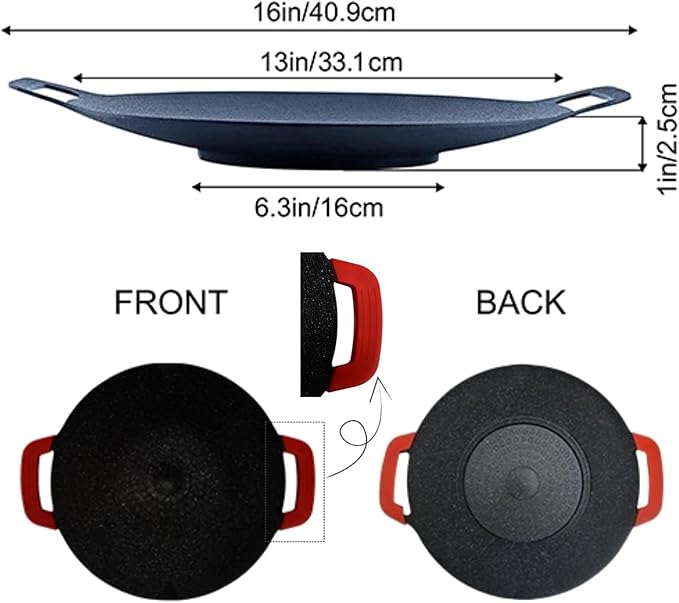 Korean Style BBQ Grill Pan,13" Non-stick Smokeless Circular Grill Pan with Silicone handle,Medical Stone Coated Barbecue Stovetops Frying Pan for Indoor Outdoor Camping baking Pan