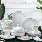 Ceramic Tableware Set Bone China Tableware Plates Ceramic Combination Tableware Set Porcelain Service for 10, Phnom Penh Tableware Set (56 Pieces)
