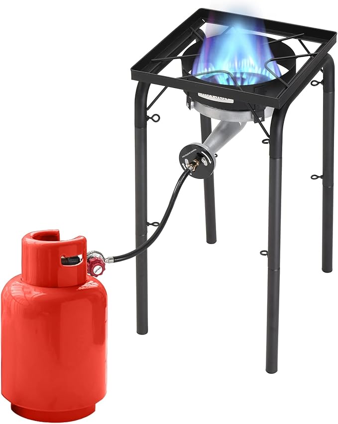 ROVSUN 200,000 BTU Powerful Propane Burner, High Pressure Portable Single Gas Stove Cooker with Adjustable Height & 20psi Regulator for Outdoor Camp Cooking Home Brewing Turkey Frying Maple Syrup Boil