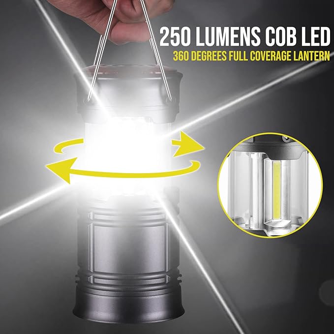 Lichamp 4 Pack LED Camping Lanterns, Battery Powered Lantern Flashlight COB Camp Light for Power Outages, Camping Supplies and Home Hurricane Supplies, F4GY