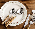 Bamboo Silverware Set for 8 , Natural Flatware Cutlery Set Tableware Utensil Set Knives Forks Spoons, Dinnerware Sets for Christmas Party Kitchen Wedding Gifts 40-piece