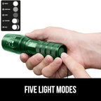 GORILLA GRIP Powerful LED Tactical Flashlight, 750 FT High Lumens 5 Adjustable Modes, Water Resistant, Ultra Bright Zoom Flashlights, Small Mini Flash Light, Camping, Night Dog Walking, Green