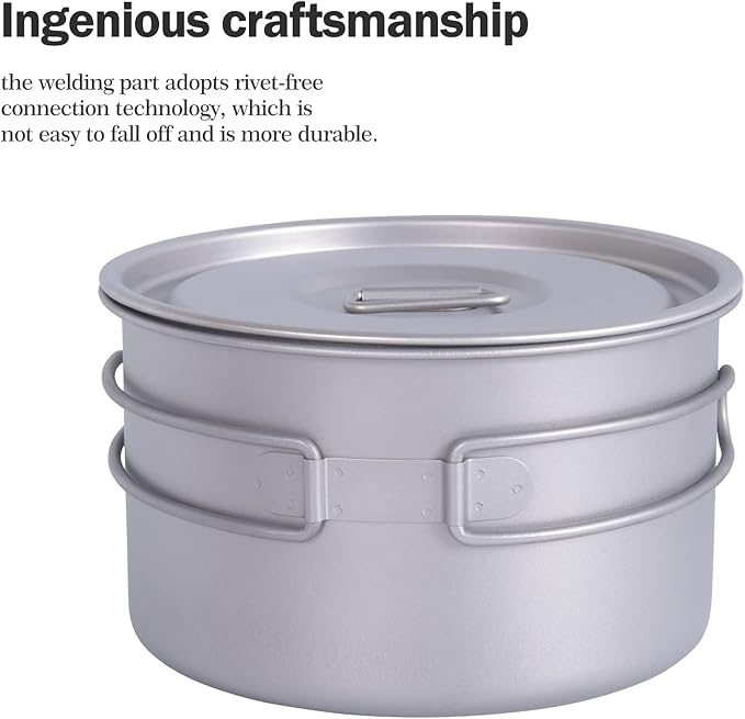 Boundless Voyage Camping Cookware Lightweight Cooking Pot Set Titanium Pot Portable for Outdoor Cooking Traveling Hiking Trekking Backpacking, 1-5 Person