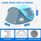 4 Person Pop Up Tents for Camping - AYAMAYA Waterproof Instant Family Tents with Skylight & Removable Rainfly, Upgraded Large Size with 2 Doors -Automatic Easy Setup Beach Tent with Poles
