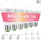 Emergency Rechargeable Light Bulbs, Battery Powered LED Light Bulb Daylight E26 12W 60W Equivalent with 1500mAh for Home Power Outage Camping Hiking(6 Bulbs,3 Plug Caps, 3 Hooks,3 socket adapter)
