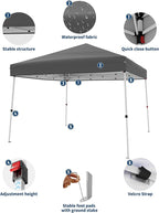 Canopy Tent, GarveeLife 10X10 FT Pop Up Canopy Outdoor Instant Tent Slant Legs with Carrying Bag, Portable Gazebo Shelter for Patio Deck Garden Beach - 8X8 FT Canopy Cover (Gray)