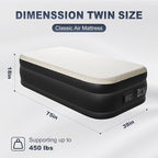 Outvita Twin Air Mattress with Built-in Pump, Foam Topper Inflatable Air Bed Quick Assembly Comfort Luxury Blow Up Sleeping Mat for Guests and Home, Camping, Travel, 650lbs Weight Capacity