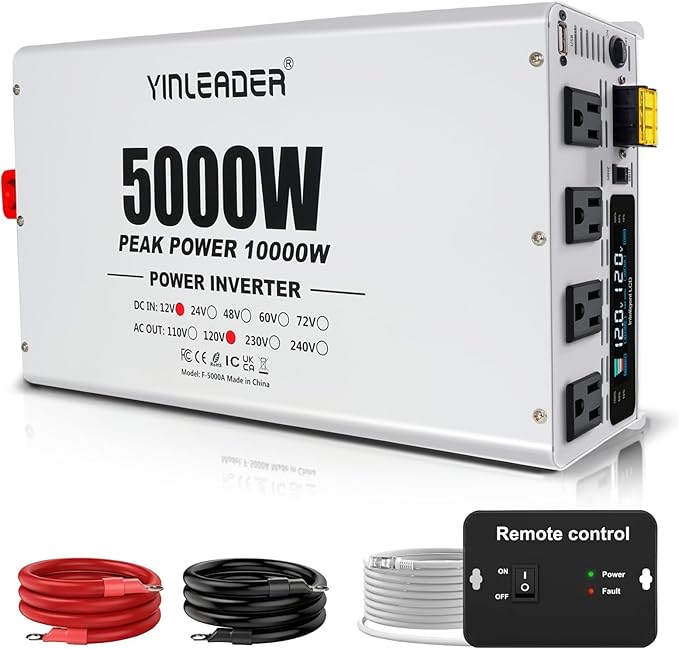 5000 watt Power Inverter 12V to 110V/120V, Solar Inverter Remote for RV Camping Off-Grid Solar Inverter Systems