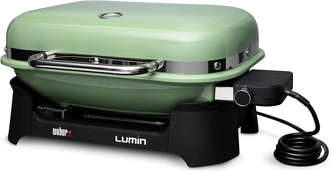 Weber Lumin Portable Outdoor Electric Barbecue Grill for Small Spaces and Travel, Seafoam Green