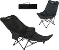 Dual Purpose Folding Camping Cot and Chair with Removable Footrest for Adults, Easy-to-Assemble Adjustable Sleeping Chair with Carry Bag for Fishing, Hiking, Travel, Home (Black)