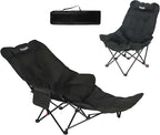 Dual Purpose Folding Camping Cot and Chair with Removable Footrest for Adults, Easy-to-Assemble Adjustable Sleeping Chair with Carry Bag for Fishing, Hiking, Travel, Home (Black)