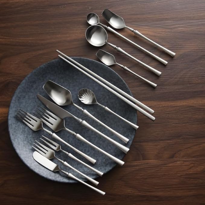 Cutlery Set Pieces Service Stainless Steel Titanium Flatware,Cutlery Flatware Set Of 4, Stainless Steel Tableware, Include Knife Fork Spoon Dinnerware with Elegant Box, for Home, Hotel, Res