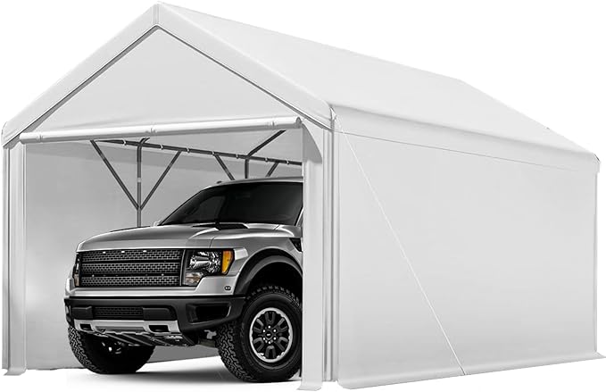 Carport 10x20ft Heavy Duty Canopy,Portable Garage Party Tent,Portable Garage with Removable Sidewalls & Doors All-Season Tarp for Car,Truck,Party White