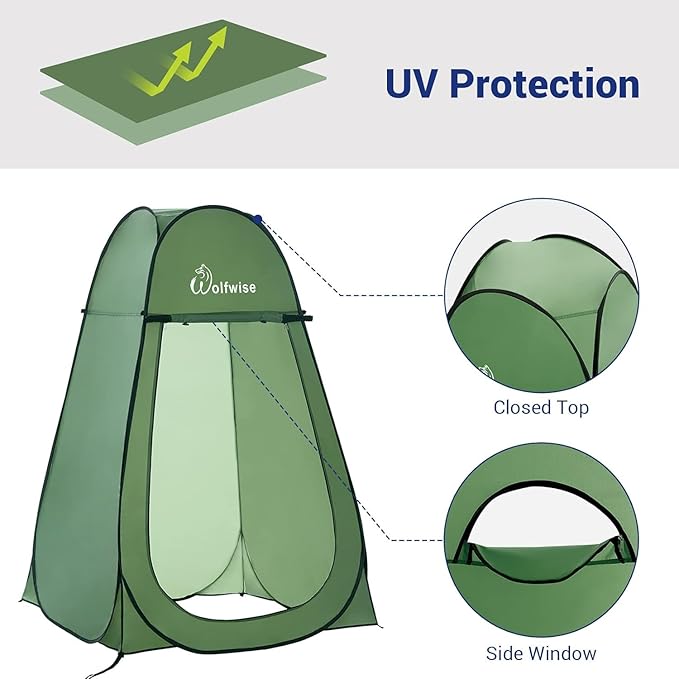 Wolfwise Pop Up Shower Tent, Portable Instant Changing Tent with Ventilation Window & Carry Bag, Privacy Bathroom Toilet for Beach, Camping & Outdoor, Width 47 ", Height 75 ", Green