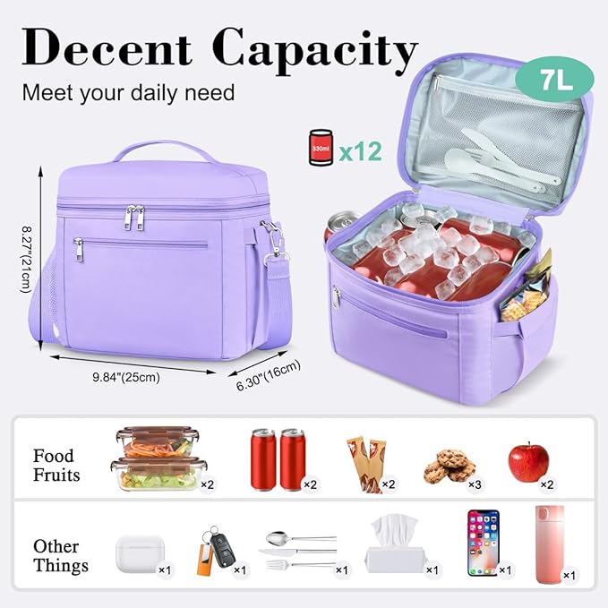 DALINDA Lunch Bag Cooler Bag Lunch Box for Women Men, Insulated Leak Proof LunchBox Lightweight for Picnic,Grocery,Beach,Camping,Travel,Work