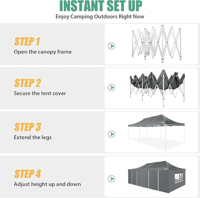 COBIZI 13x26 Pop Up Canopy Heavy Duty Canopy with Removable Sidewalls Party Tent Outdoor Wedding Large Event Tent with Roller Bag for Garden Lawn Waterproof UPF 50+ Easy Up, Gray (Framework Upgraded)