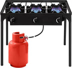 3 Burner Propane Gas Stove for Outdoor Cooking, Heavy Duty High Pressure Propane Gas Cooker Portable Iron Cast Patio Burner with Detachable Stand Legs, Regulator, Camping Cooker (225000-BTU)
