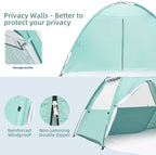Beach Tent for 3-4 Person, Large Easy Setup Beach Shade Canopy with UPF 50＋ UV Protection, Portable Shade Tent with 3 Ventilating Mesh Windows for Outdoor, Picnics, Fishing