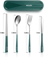 Travel cutlery set, 18/8 stainless steel cutlery, Reusable utensils set with case, Portable Silverware Lunch Box for Camping and Office (Green/knife set)