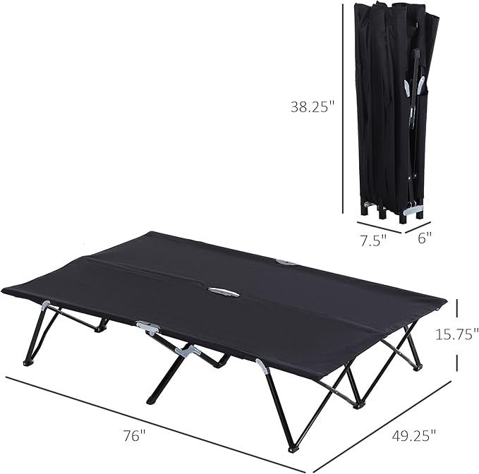 2 Person Folding Camping Cot for Adults, 50" Extra Wide Portable Sleeping Cot with Carry Bag, 300 lbs Capacity Elevated Camping Bed for Outdoor, Beach, Hiking, Black