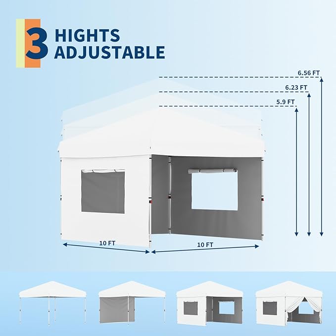 Garvee 10x10 Pop Up Canopy Tent, Heavy Duty Commercial Instant Shelter with One-Person Setup, UPF 50+ Waterproof, 100 Sq Ft Shade for Outdoor Events, Camping, Farmers Market