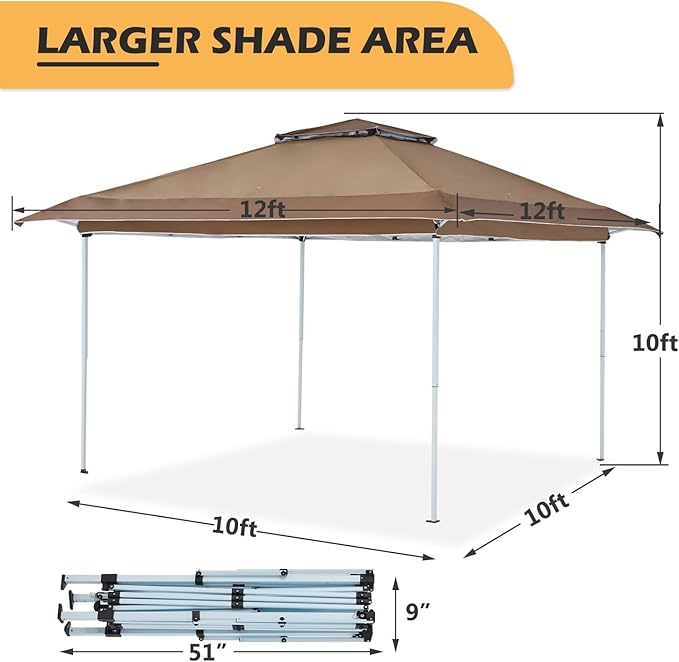 Gazebos on Clearance 12x12-Feet Easy Instant Pop Up Canopy Sidewalls Shade Lightweight Folding Portable Outdoor Clearance Patio Tent Waterproof Anti Uv Outdoor Exhibition Heavy Duty (Brown)