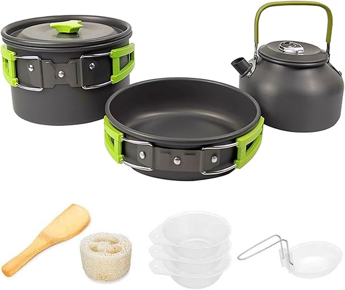 Compatible for Camping Cooking Set Cookware Travel Tableware Outdoor Picnic Teapot for 2-3 Peaple Non-Stick Pots Assorted Sets