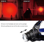 Hunting Red Light Headlamp Zoomable LED Headlight with 3 Lighting Mode and Water Resistant for Running Camping Hiking Reading.