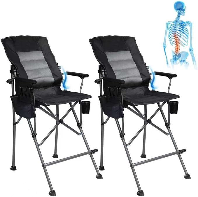 REDCAMP Oversized Tall Camping Chair for Adults with Adjustable Backrest 2 Pack, Portable High Folding Directors Chair, Foldable Bar Height Stool with Makeup Pocket for Lawn Sport Face Painting, Black