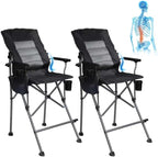REDCAMP Oversized Tall Camping Chair for Adults with Adjustable Backrest 2 Pack, Portable High Folding Directors Chair, Foldable Bar Height Stool with Makeup Pocket for Lawn Sport Face Painting, Black