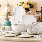 Ceramic Tableware Set with 50 Pieces, Bowl/Soup Pot/Spoon | Bone China Tableware Set, European Porcelain Combination Set