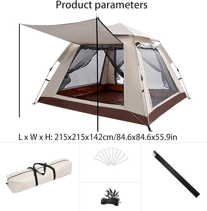 3-4 Person Camping Tent, Outdoor Waterproof Family Tents Weatherproof, Automatic Pop Up Backpacking Tent with Carry Bag and Tent Foyers, for Camping Hiking Traveling