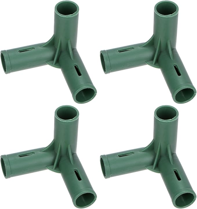 4 Pcs 19mm Greenhouse Frame Building Connectors, 3 Way Right Angle Pipe Fitting for Grape Trellis/Sunscreen Shed/Gardening Plant Stakes, Greenhouse Accessories [Green]