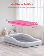 QPAU Inflatable Toddler Travel Bed with Tent, Portable Kids Air Mattress with Safety Sides, Ideal for Home, Grandma's, Camping, Traveling -Includes Fast Electric Pump