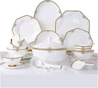 Dinnerware Set Dinner Party Tableware Service Set Ceramics Dinnerware Set with 56 Pieces, Bowl/Dish/Soup Pot/Spoon|Bone China Dinner Sets, Octagonal Fold Design Porcelain Combinati