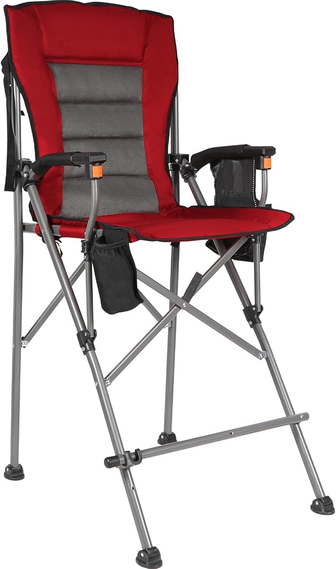 REDCAMP Oversized Tall Camping Chair for Adults, 330lbs Portable High Folding Directors Chair, Foldable Bar Height Stool with Makeup Pocket for Lawn Sport Face Painting, Red