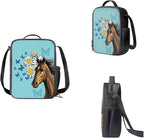 Daisy Butterfly and Horse Patterns 3 Pieces Book Bag Set with Large Capacity Pencil Case Lunch Bag, Study Supplies for Boys Lightweight Stylish Cool School Bag Gift