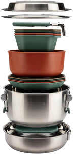 Gerber Gear ComplEAT Cook Set - Dishwasher-Safe Camping Cookware for Outdoor Cooking - Includes Saute Pan, Stock Pot, 4 Plates, 4 Bowls, Mixing Bowl & More