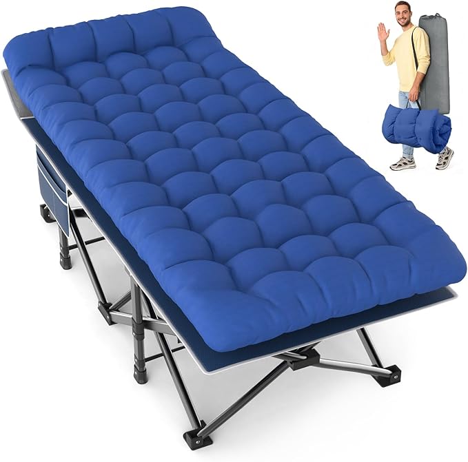 Slendor XXL Folding Camping Cot for Adults with Mattress Pillow Carry Bag, 32 inch Extra Wide Portable Sleeping Cot, 900LBS Support Outdoor Cot Bed for Office Nap Beach Travel RV