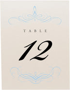 Decadent Flourish Wedding Table Numbers (Select Color/Quantity), Champagne, Light Blue, 1-200, Double Sided, Tent or Use in a Stand, Great for Parties & Restaurants